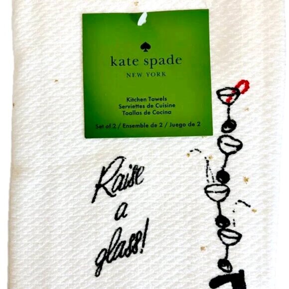 Kate Spade NY Santa Bottoms Up Raise A Glass Kitchen Dish Towels NWT - Picture 4 of 8
